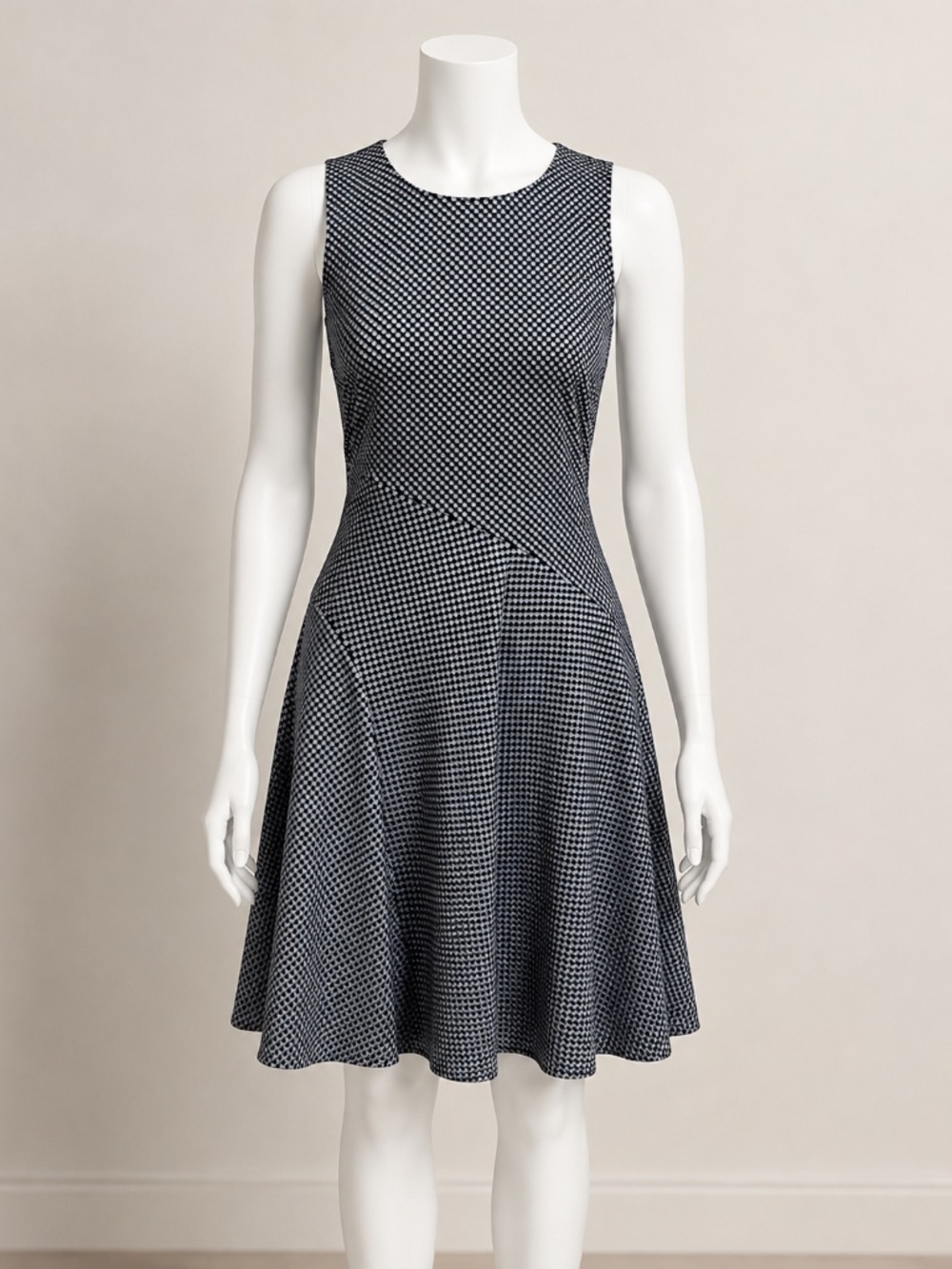 Banana Republic Women's Dark Navy and White Polka Dot Print A-line Dress Size 6